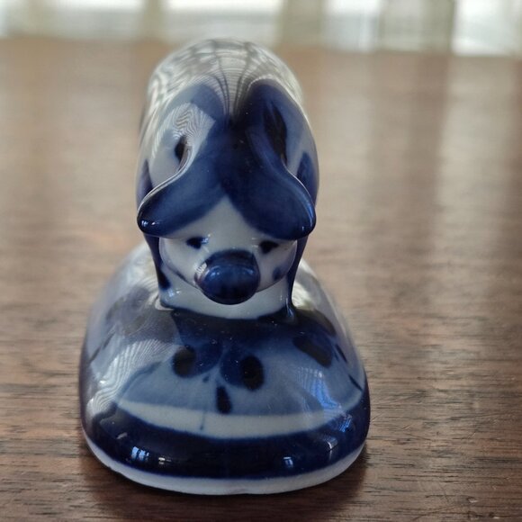 Set of 3 Gzhel Figurines Hand Painted Gilded Porcelain VTG Bunny Cat Rooster Pig - Picture 13 of 16